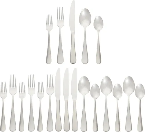 Miniatura 11 de Amazon Basics - Juego de cubiertos de acero inoxidable, cubiertos de plata aptos para lavavajillas, servicio para 4, juego de 20 piezas de tenedores