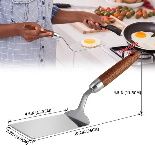 Miniatura 4 de Espátula de acero inoxidable con mango de madera, volteador de panqueques antiadherente, aleta de huevo frito para cocinar, freír, asar a
