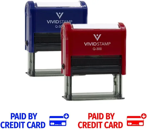 Miniatura 2 de Vivid Stamp Pagado con tarjetas de crédito Sellos de goma autoentintados (tinta roja) - Q-300 Rojo