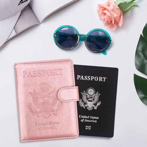 Miniatura 7 de WALNEW Funda para pasaporte, funda para pasaporte, tarjeta, cartera, E-oro rosa, Estilo E