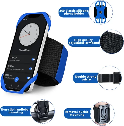 Miniatura 5 de Soporte de teléfono 3 en 1 para correr, muñequera, soporte para bicicleta, rotación de 360° y desmontable, apto para todos los teléfonos de 4.5-7