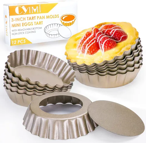 Miniatura 9 de 6 moldes para tarta de huevo, mini sartenes de 3 pulgadas con parte inferior extraíble, molde para magdalenas para magdalenas, molde de hojalata