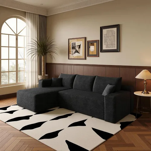 AUGOP Sofá modular moderno de 96 pulgadas para sala de estar, sofá modular con sofás en forma de L, sofá tapizado sin hueso, sofá seccional con Negro