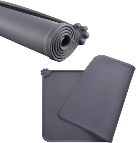 Miniatura 4 de Guardians Tapete de silicona para cuenco de perro y gato, tapete antideslizante para alimentación de mascotas, impermeable, gris, 18.5 x 11.8