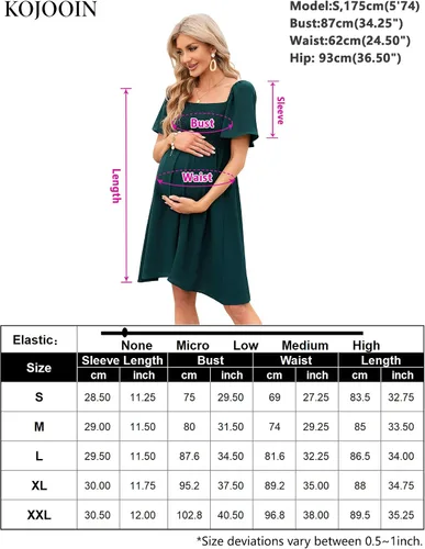 Miniatura 5 de KOJOOIN Vestido de maternidad de verano para mujer, lazo en la espalda, cuello cuadrado, manga abombada, hombros descubiertos, vestido de baby shower