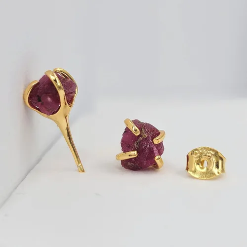 Miniatura 123 de Aretes de piedra preciosa natural en bruto con oro amarillo sobre plata de ley 925, 6 a 0.276 in, regalo de piedra de nacimiento de calidad genuina