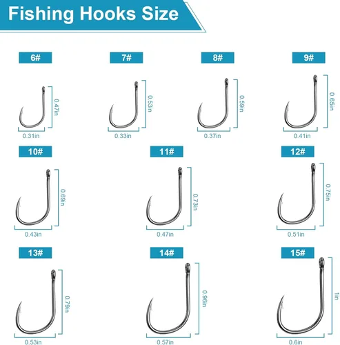 Miniatura 3 de 500 unidades/100 unidades ReeMoo anzuelos de pesca de alta calidad, 10 tamaños/4 tamaños, ganchos de pesca de acero al carbono con caja de plástico