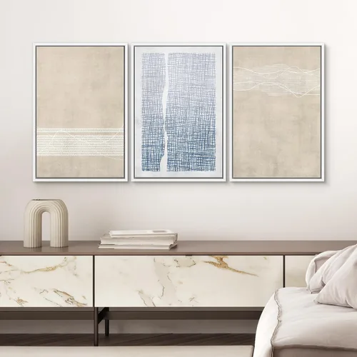 Miniatura 698 de SIGNWIN Lienzo enmarcado para pared, arte con pinceladas de flujo neutro en tonos beige abstractos, ilustraciones, arte moderno, decorativo