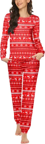 Miniatura 233 de Ekouaer Conjunto de pijama de manga larga para mujer, ropa de dormir suave con cuello redondo y bolsillos