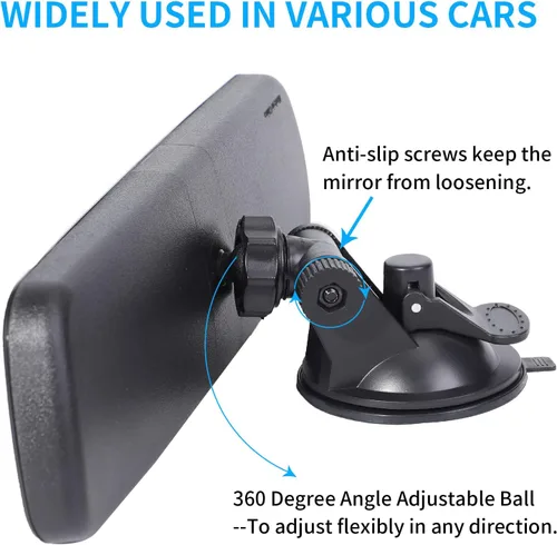 Miniatura 3 de Wontolf Espejo retrovisor universal con ventosa - Espejo interior antirreflejos para automóvil, camión, SUV y barcos - 9.76 pulgadas (9.764 in)