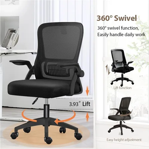 Miniatura 4 de Silla de oficina, silla de escritorio ergonómica, silla de malla transpirable, silla giratoria con brazos abatibles y soporte lumbar, silla