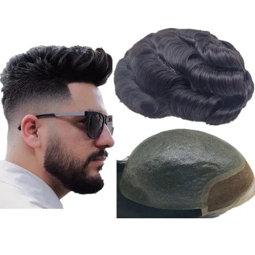 Miniatura 9 de N.L.W. Toupee para hombres Piezas de pelo para hombres NLW sistema europeo de reemplazo de cabello humano para hombres BIO 10x8 base szie implante