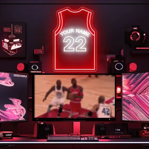 Miniatura 4 de Letreros de neón de jersey de baloncesto personalizables, letrero de neón LED personalizable para decoración de pared, luces de neón LED