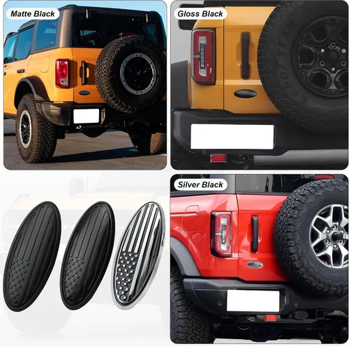 Miniatura 6 de CONGCONG Emblema para Ford Bronco, superposición de 5 pulgadas para portón trasero emblema ovalado de bandera americana negra para Ford Bronco Negro