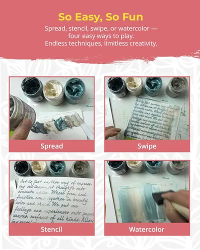 Miniatura 7 de The Crafter's Workshop Stencil Butter - Juego de pintura acrílica Blooms - Pasta de textura metálica boutique para arte, lienzo, diarios y tarjetas
