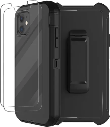 Funda para iPhone 12, iPhone 12 Pro con funda de clip para cinturón, 2 protectores de pantalla, resistente grado militar, cuerpo completo, a prueba