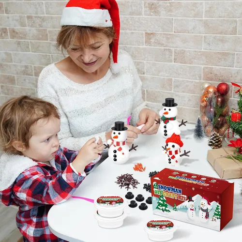 Miniatura 3 de Kit de 9 unidades para crear un muñeco de nieve de arcilla para modelar, manualidades de invierno para niños, kit de manualidades de muñeco de nieve