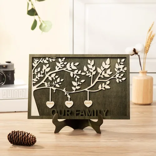 Miniatura 5 de Jeweidea Placa personalizada con nombre de la familia con 2-8 nombres, adorno personalizado con grabado del árbol de la vida con soporte, regalo