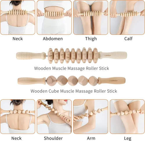 Miniatura 4 de AiRelax Paquete de 7 herramientas de masaje de terapia de madera para moldear el cuerpo, masajeador de celulitis, kit de maderoterapia colombiana, 7
