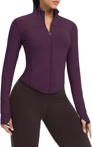 Miniatura 107 de AVGO Chaquetas de entrenamiento recortadas para mujer, con cremallera, ajustadas, atléticas, con agujeros para el pulgar