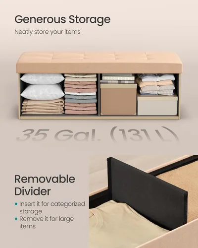 Miniatura 6 de SONGMICS Colección Mazie - Banco Otomano con Almacenamiento, Reposapiés Plegable de 43 Pulgadas, Banco para Extremo de Cama, Fácil Montaje