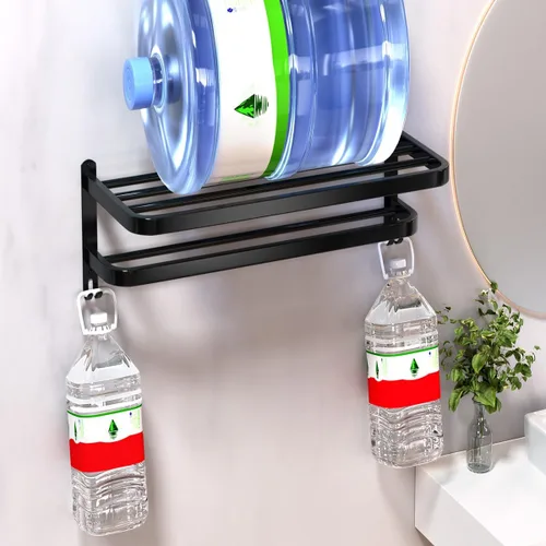 Miniatura 6 de Toalleros Negros de 15 Pulgadas para Baño con Barras Dobles para Toallas, Soporte de Montaje en Pared de Lavabo con Ganchos, Estante de Baño