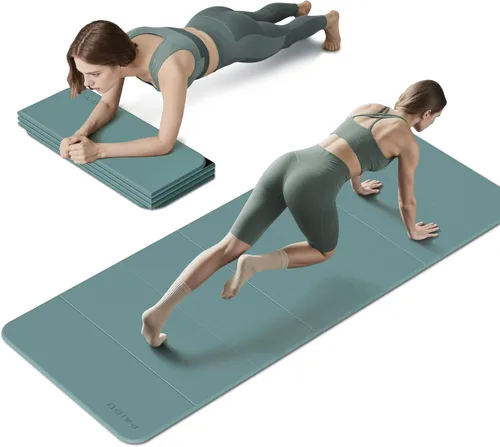 Miniatura 13 de PAIDU Esterilla de yoga plegable para fitness, extra gruesa de 2/5 pulgadas (0.394 in) TPE antideslizante certificado SGS 75 x 26 pulgadas extra
