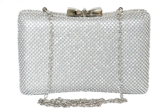 Ayliss Bolso de mano con diamantes de imitación para mujer, bolso de noche con lazo, bandolera para novia, hombro, brillante, fiesta de graduación