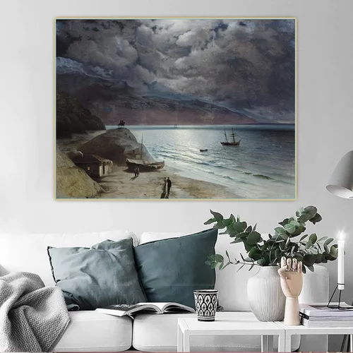 Miniatura 2 de Pinturas famosas Impresión de lienzo Ivan Aivazovsky "Noche en Gurzof" Cuadro de arte de pared en lienzo para decoración de oficina 30x39cm Sin marco