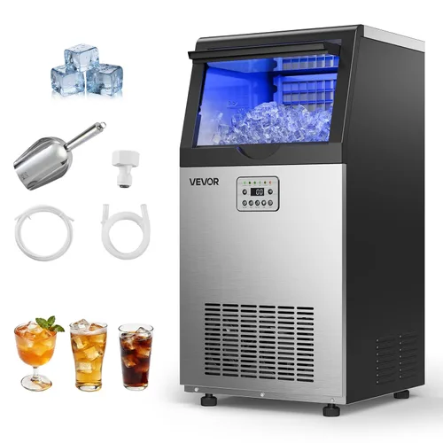 Miniatura 10 de VEVOR Máquina comercial para hacer hielo, 200 libras/24 horas con capacidad de almacenamiento de 50 libras, integrada/independiente/debajo