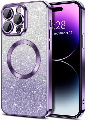 Miniatura 30 de Hython Funda para iPhone 13 Pro transparente con purpurina magnética [compatible con MagSafe] Protector completo de lente de cámara delgado
