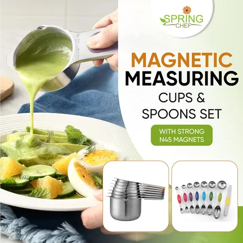 Miniatura 3 de Spring Chef Juego de tazas y cucharas medidoras magnéticas, patentado, imanes fuertes N45, acero inoxidable resistente que cabe en tarros de Varios