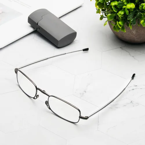 Miniatura 7 de Paquete de 2 lentes de lectura plegables de acero inoxidable, mini lector de bloqueo de luz azul para hombres y mujeres Paquete de 2 (negro + gris)