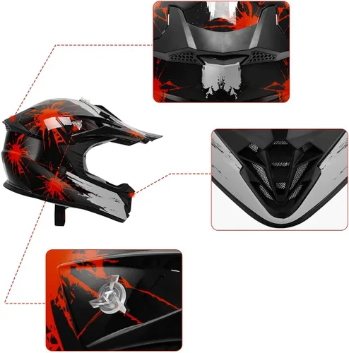 Miniatura 8 de TCT-MOTORPARTS - Casco de motocross (BMX MX) de cara completa para niños y jóvenes, moto todoterreno, de carretera, cuatrimoto (ATV), carrito
