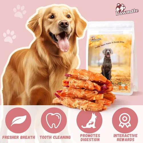 Miniatura 3 de Golosinas para perros Pawmate envueltos dobles de papa dulce y pollo, cecina de pollo saludable para perros de alto contenido de proteínas y bajo