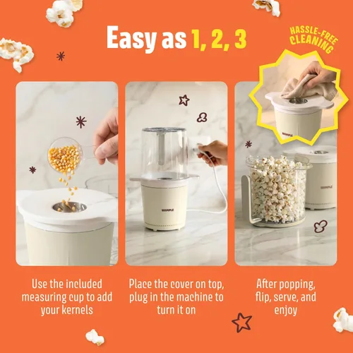 Miniatura 5 de Máquina de palomitas de maíz Air Popcorn Maker de 10 tazas con taza medidora, palomitas de maíz compactas sin aceite y sin aceite, noches de cine