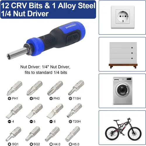 Miniatura 2 de SHARDEN Destornillador Multibit 13 en 1 - Juego de Destornilladores con Extensión Ajustable, Multiherramienta Todo en Uno con Torx de Seguridad, Azul