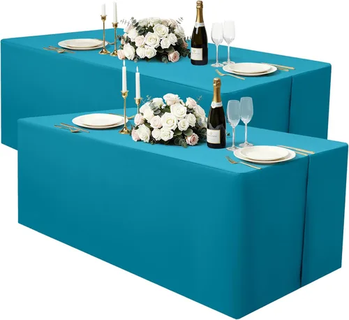 Miniatura 10 de homing Paquete de 2 manteles rectangulares ajustables, mantel de tela lavable de 4 pies, mantel de poliéster impermeable para fiestas, ferias, Negro