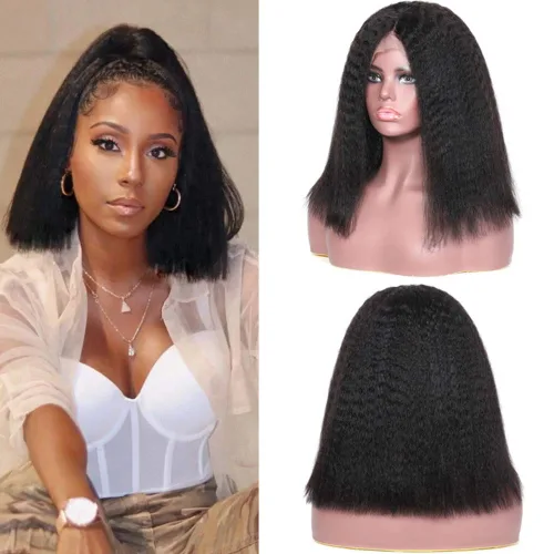 Miniatura 10 de Pelucas de cabello humano rizado rizado de 13 x 4 pulgadas con encaje frontal de oreja a oreja para mujeres, 1B, 8 pulgadas, corto, sin pegamento