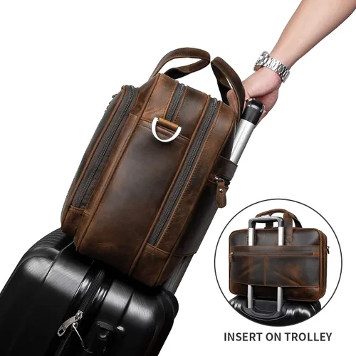 Miniatura 2 de Augus - Maletín de cuero para hombre de 16 pulgadas, bolso de hombro para laptop con correa de equipaje 100% full-grain leather, YKK zip, fits