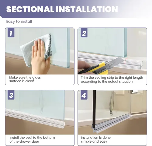 Miniatura 6 de Tira de sellado inferior para puerta de ducha sin marco para vidrio de 0.236 pulgadas de grosor, súper transparente de 36 pulgadas de largo, 2