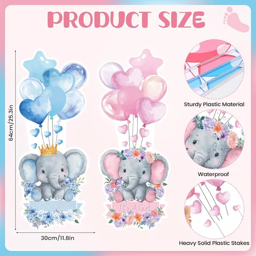 Miniatura 3 de 2 juegos de letreros de plástico para baby shower con estacas, decoraciones al aire libre para revelación de género, azul y rosa, letrero de patio