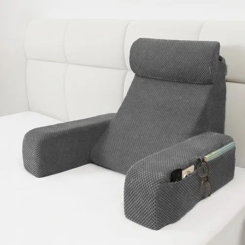 Miniatura 10 de Vekkia Almohada de lectura, almohada de respaldo para adultos, almohada de apoyo de respaldo con brazos integrados y bolsillos XL, silla de descanso