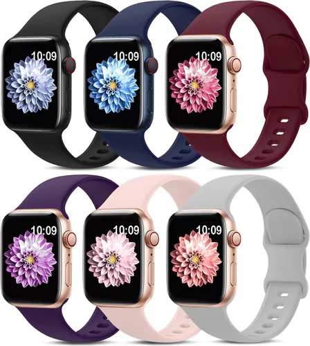 Paquete de 6 correas deportivas compatibles con Apple Watch de 38mm 40mm 41mm 42mm 44mm 45mm 49mm 46mm, correa impermeable de silicona para iWatch