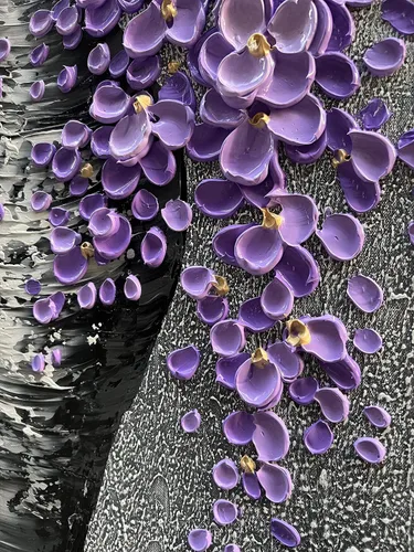 Miniatura 3 de Epicler - Pintura al óleo de flores moradas grandes pintadas a mano, contemporánea, abstracta, decoración del hogar, pintura de arte decorativo