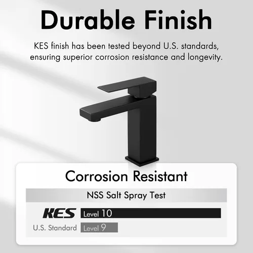 Miniatura 3 de KES Grifo de baño negro y desagüe de lavabo de baño con desbordamiento, grifo de un solo orificio certificado por cUPC con tapón de drenaje