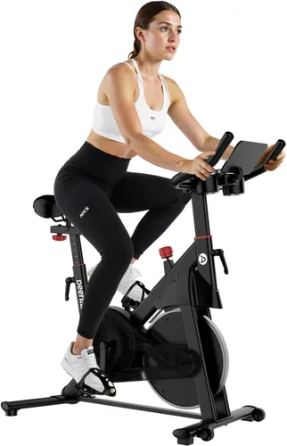 Bicicleta fija de ejercicio DeerRun, bicicleta de ciclismo interior con freno de pastilla/magnética ajustable, bicicleta estacionaria con
