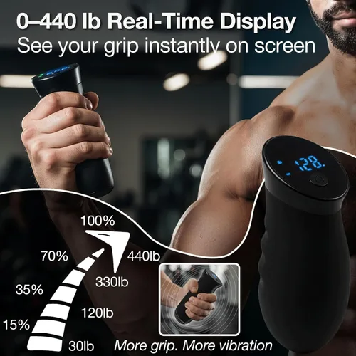 Miniatura 3 de Entrenador de fuerza de agarre digital, fortalecedor de agarre de mano de 0 a 440 libras con pantalla en tiempo real (sin sonido), 2 modos: prueba