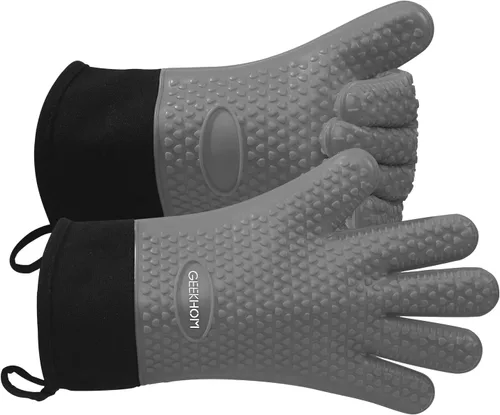 Miniatura 11 de GEEKHOM Guantes de Barbacoa Resistentes al Calor Manoplas de Horno - Guantes de Silicona para Parrilla con Protección de Brazo de 13.7" - Agarrador