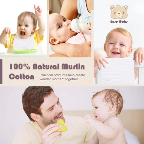 Miniatura 3 de Ease Cubs Paños de muselina para eructos, grandes, 100% algodón, para niños y niñas, artículos esenciales para bebés, extraabsorbentes y suaves